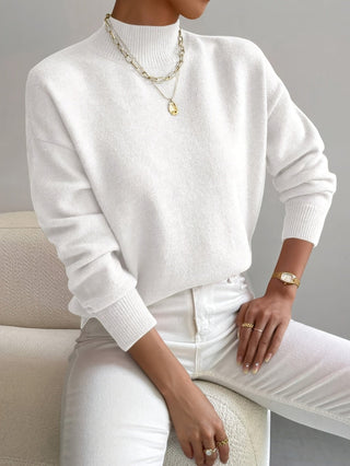 Elvienne | Women's Mock Turtleneck Relaxed Knit Sweater