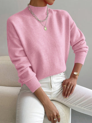 Elvienne | Women's Mock Turtleneck Relaxed Knit Sweater