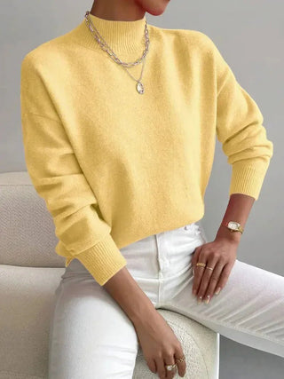 Elvienne | Women's Mock Turtleneck Relaxed Knit Sweater