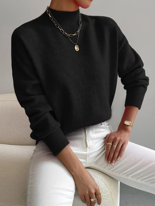 Elvienne | Women's Mock Turtleneck Relaxed Knit Sweater