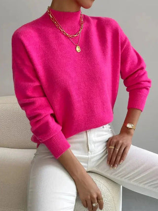 Elvienne | Women's Mock Turtleneck Relaxed Knit Sweater