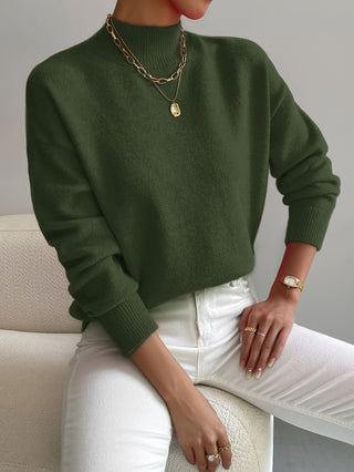 Elvienne | Women's Mock Turtleneck Relaxed Knit Sweater