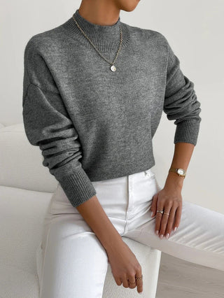 Elvienne | Women's Mock Turtleneck Relaxed Knit Sweater