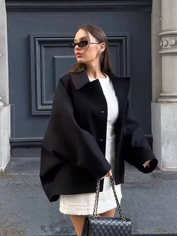 Camille | Women's Oversized Wool Jacket with Turn Down Collar