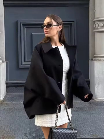 Camille | Women's Oversized Wool Jacket with Turn Down Collar