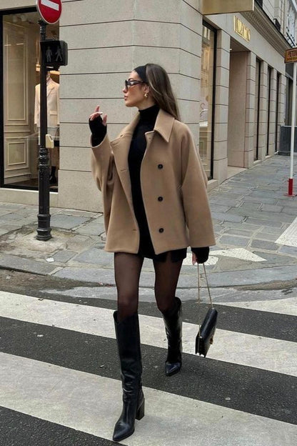 Camille | Women's Oversized Wool Jacket with Turn Down Collar