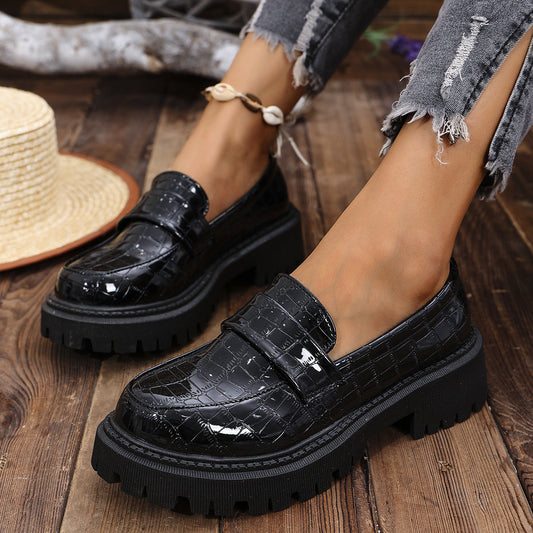 Elena | Women's Croc Embossed Platform Loafers with Vamp Strap