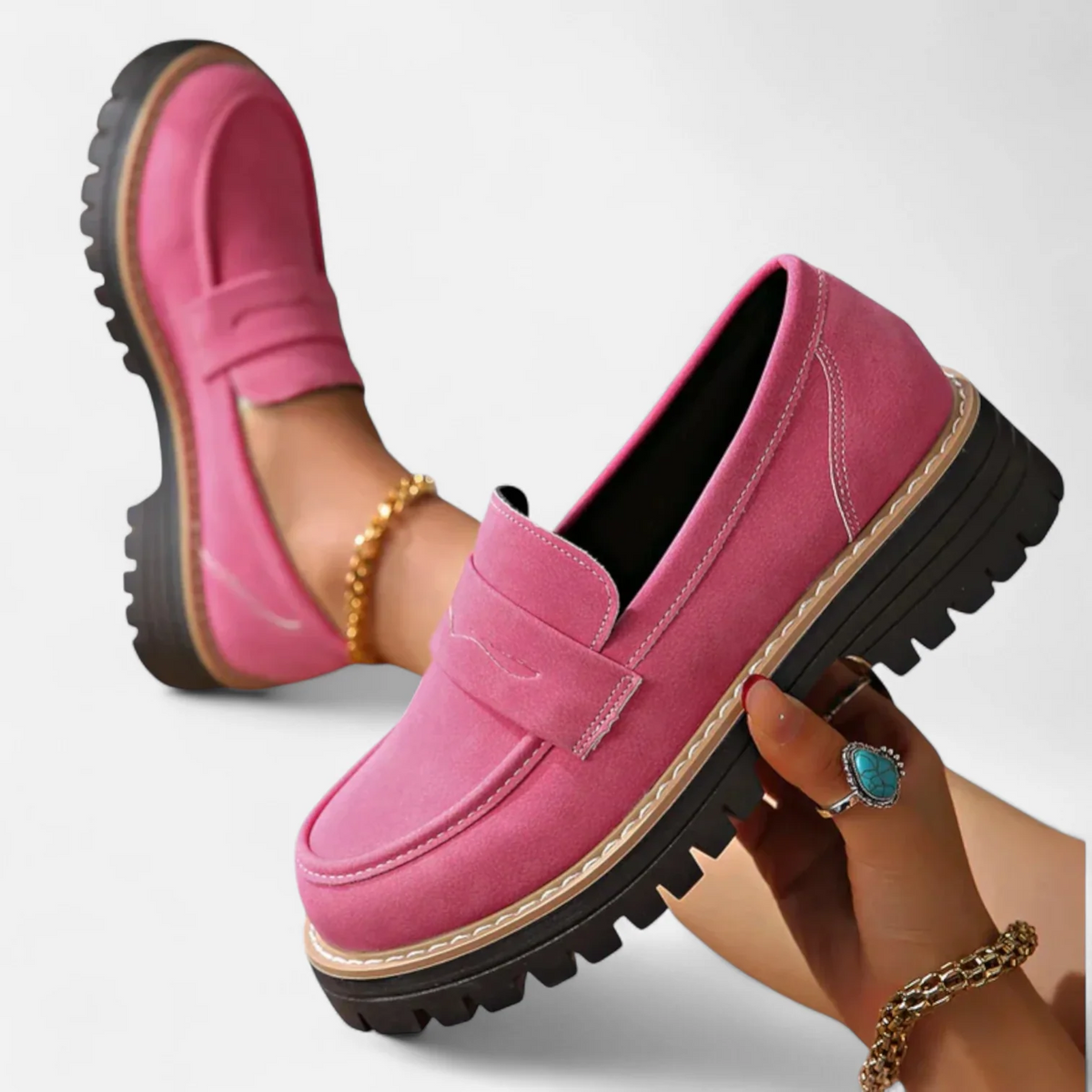 Clara | Women's Stitched Penny Loafers with Lug Sole