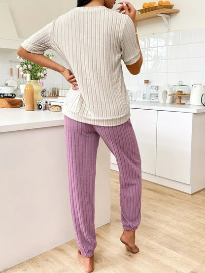 Paisley | Women's Heart Print Ribbed Knit Pajama Set