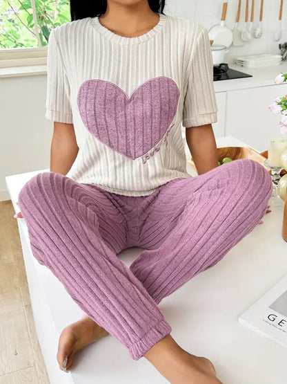 Paisley | Women's Heart Print Ribbed Knit Pajama Set