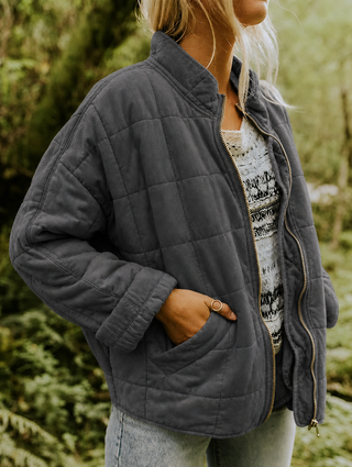 Solvane | Women's Quilted Zip Front Jacket with Stand Collar