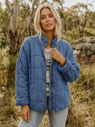 Solvane | Women's Quilted Zip Front Jacket with Stand Collar