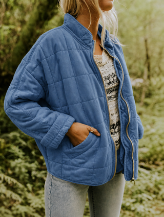 Solvane | Women's Quilted Zip Front Jacket with Stand Collar