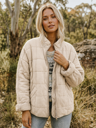 Solvane | Women's Quilted Zip Front Jacket with Stand Collar