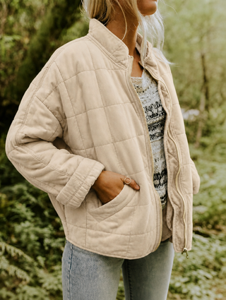 Solvane | Women's Quilted Zip Front Jacket with Stand Collar