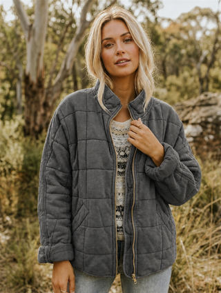 Solvane | Women's Quilted Zip Front Jacket with Stand Collar