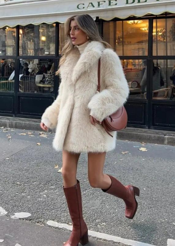 Beatrice | Women's Textured Faux Fur Coat with Shawl Collar