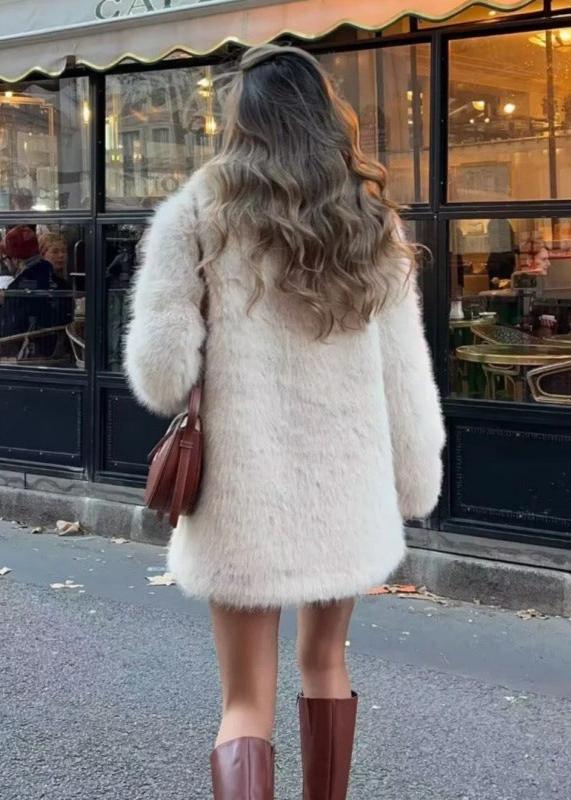 Beatrice | Women's Textured Faux Fur Coat with Shawl Collar