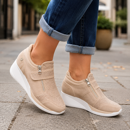 Clara | Women's Perforated Wedge Sneakers with Zip Strap