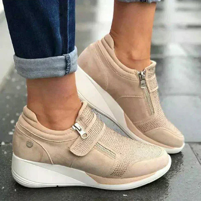 Clara | Women's Perforated Wedge Sneakers with Zip Strap