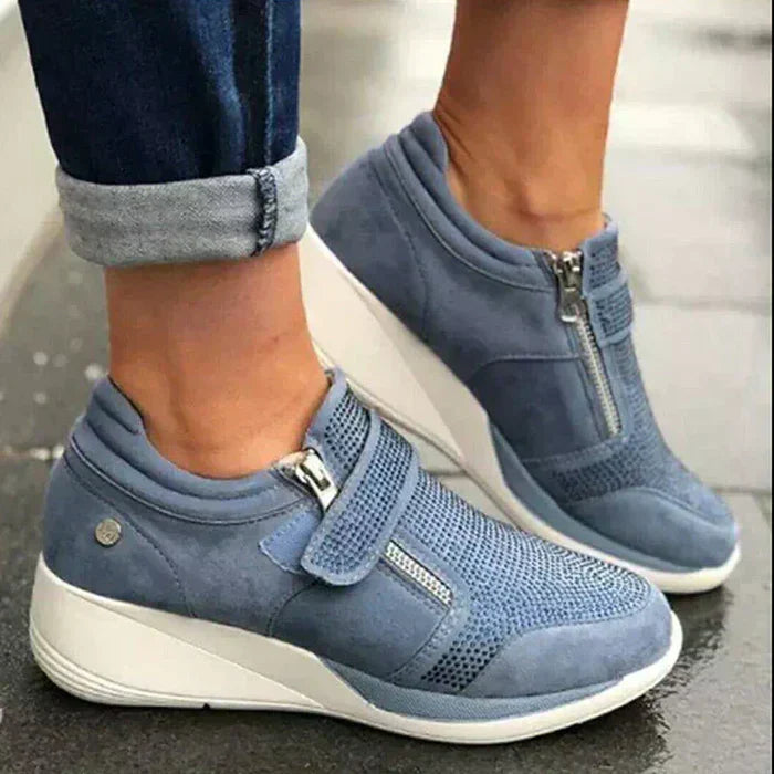 Clara | Women's Perforated Wedge Sneakers with Zip Strap
