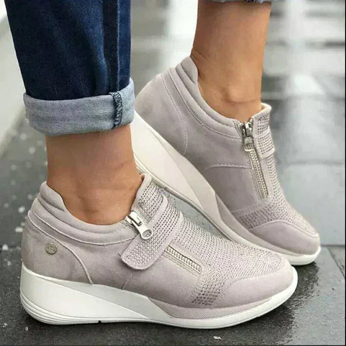 Clara | Women's Perforated Wedge Sneakers with Zip Strap