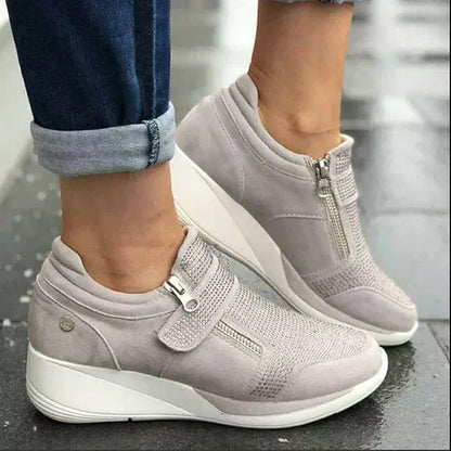 Clara | Women's Perforated Wedge Sneakers with Zip Strap