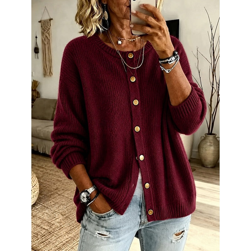 Wynnora | Women's Crew Neck Button Front Cardigan