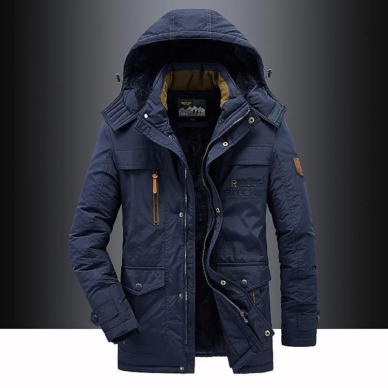Fleece-lined hooded thigh-length winter parka for men | Hudson -2